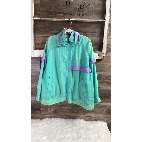 BE IN THE CURRENT SEEN Vintage 1980s Teal Purple Nylon WindBreaker Jacket SZ 22 - Picture 5 of 14